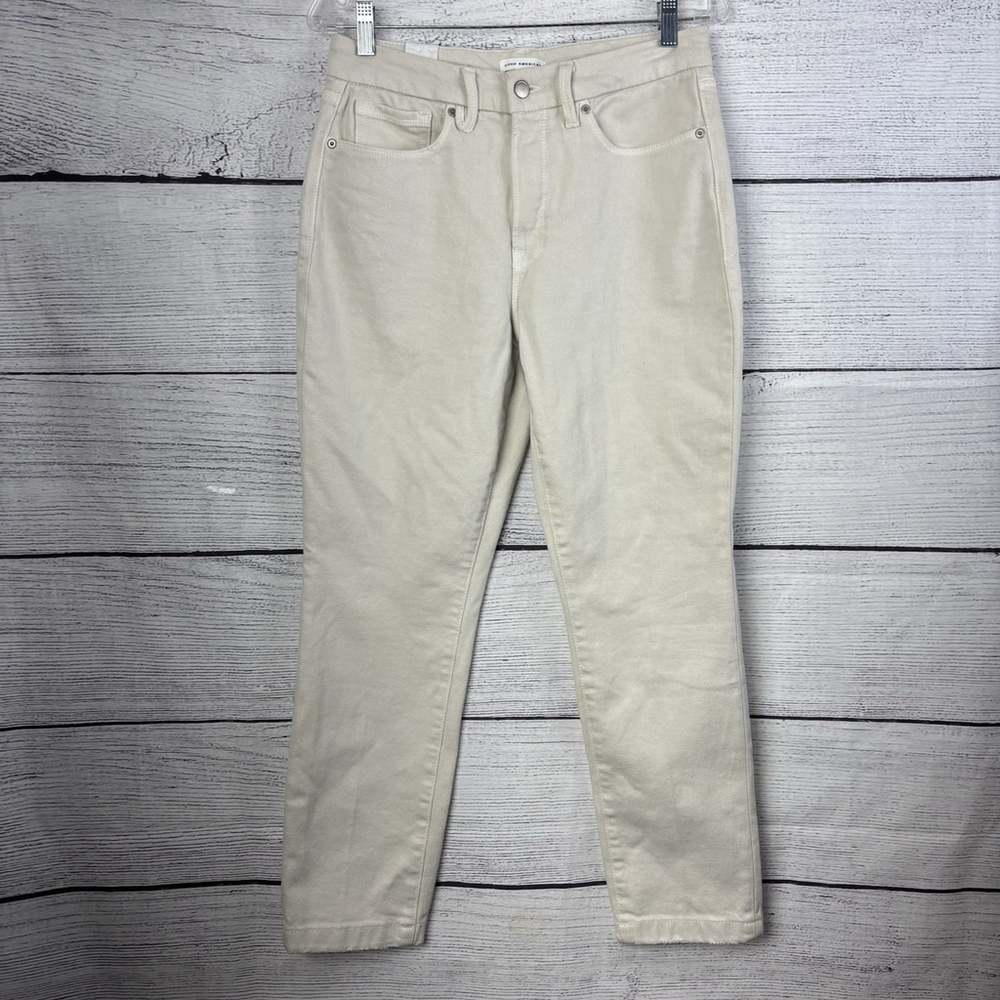 Good American Good Classic Jeans Size 8 Bone Color High Rise, Straight Leg Denim - Picture 3 of 11